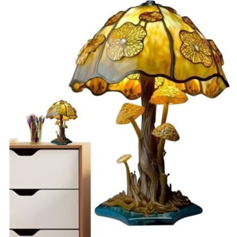 Lampe de table animal en verre coloré, lampe de chevet colorée rétro, lampe de nuit en résine, lampe de table décorative pour chambre, salon, maison, bureau - Champignon B