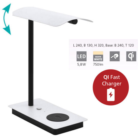 Lampe de table Arenaza Blanc, Noir L: 24 B: 13 H: 32cm avec Touch Dimmères Dimmable 3000k