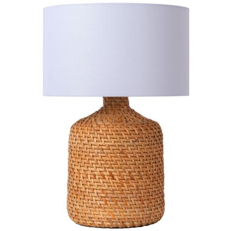 Lampe de table Arrah rotin abat-jour blanc E27 Lucide