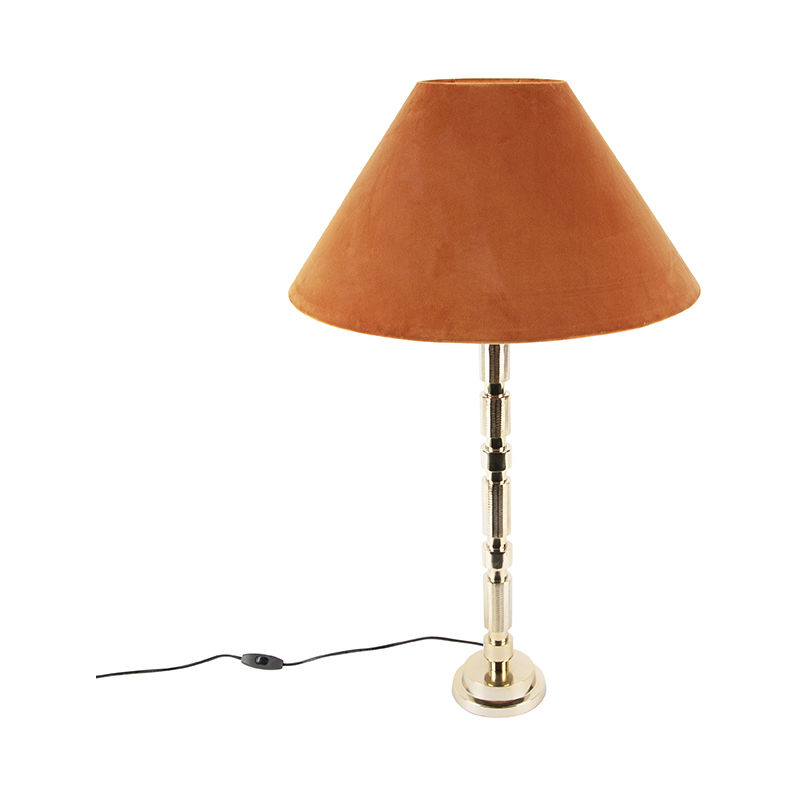 Qazqa - torre - Lampe de table avec abat-jour Art Deco - 1 lumière - Ø 500 mm - Doré/Laiton - Art Deco - Éclairage intérieur - Salon I Chambre