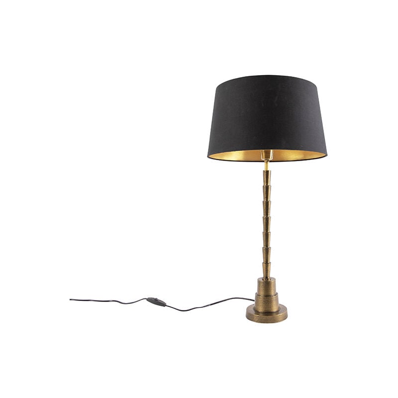 Qazqa - pisos - Lampe de table avec Abat-Jour - 1 lumière - ø 350 mm - Noir - Art Deco - éclairage intérieur - Salon i Chambre