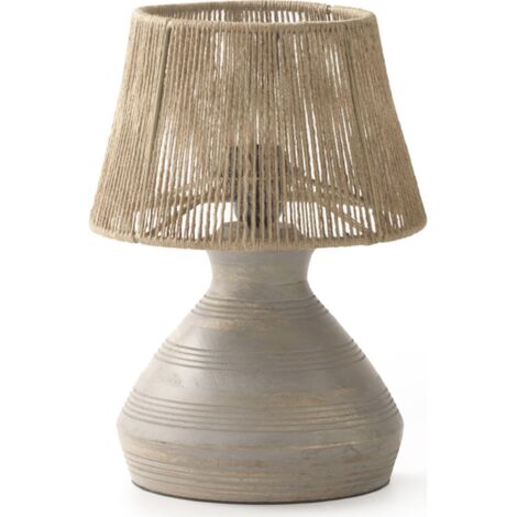 Lampe de table artisanale en bois et abat-jour en jute naturel - Marron naturel bois et jute