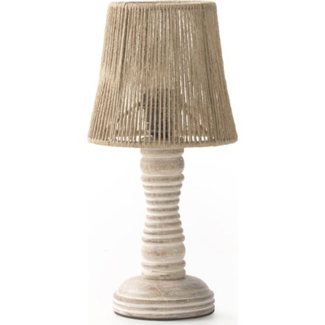 Lampe de table artisanale en bois et jute ambiance chaleureuse - marron naturel bois clair
