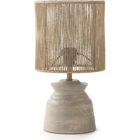 Lampe de table artisanale en bois et jute naturel - Bois naturel et jute beige