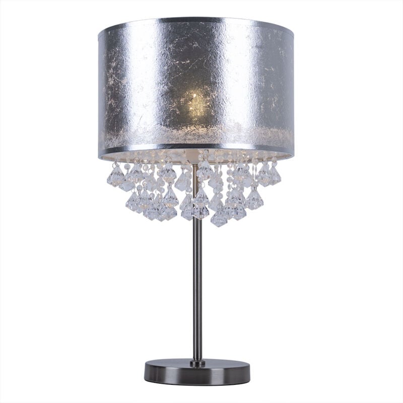 Globo - Lampe de table lampadaire textile feuille d'argent support d'éclairage spots cristaux 15188T3