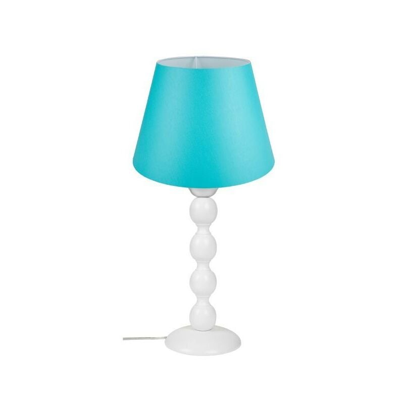 Lampe à poser avec base blanche et abat-jour en tissu turquoise - laguna H372877