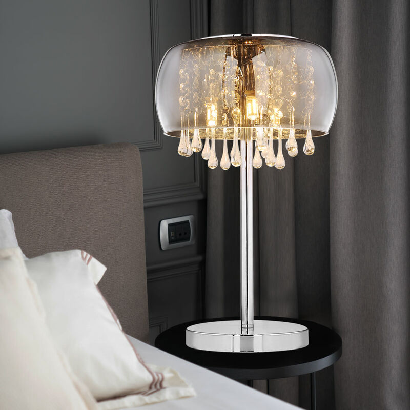 Etc-shop - Lampe de table avec cristaux Lampe de table Lampe de chevet en verre fumé Lampe de table en cristal vintage rétro, 3x G9, PxH 27x40 cm