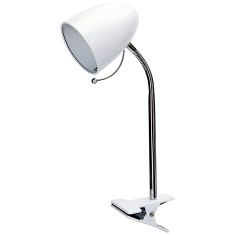 Lampe de table avec pince en métal blanc, col flexible, culot E27 (ampoule non incluse).