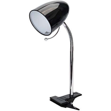 Lampe de table avec pince en métal noir, col flexible, culot E27 (ampoule non incluse).