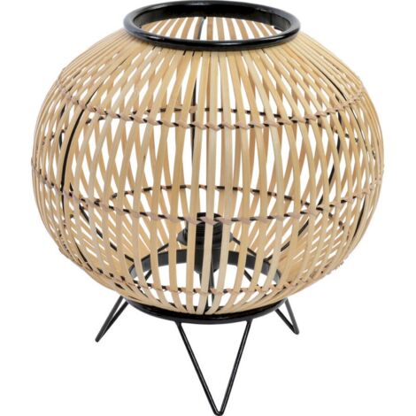 Lampe de table bambou naturel style tropical métal noir élégant - Bambou naturel et métal noir