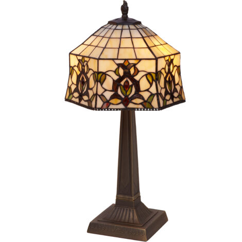 Lampe de Table base carrée avec abat-jour Tiffany diamètre 30cm Série Hexa