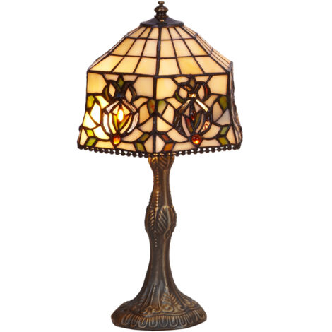Lampe de table base de forme avec abat-jour Tiffany diamètre 20cm Série Hexa