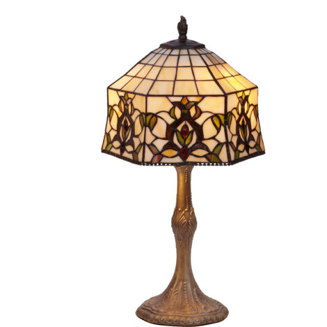 Lampe de table base de forme avec abat-jour Tiffany diamètre 30cm Série Hexa