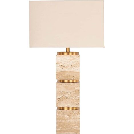 Lampe de table beige en travertin et fer style contemporain - Beige travertin et doré chaleureux