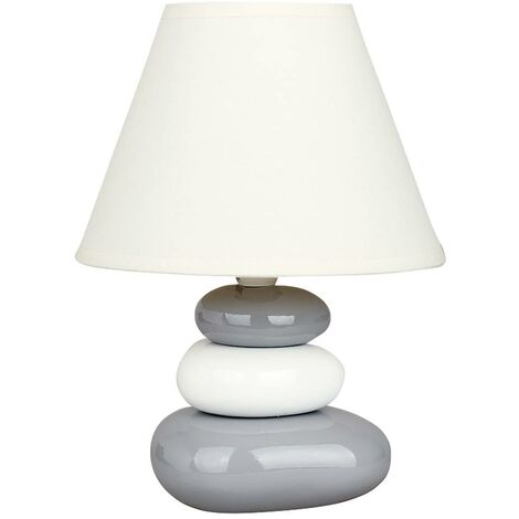 Lampe de table blanc textile céramique Salem / gris Ø18cm H: 25 cm avec commutateur intégré