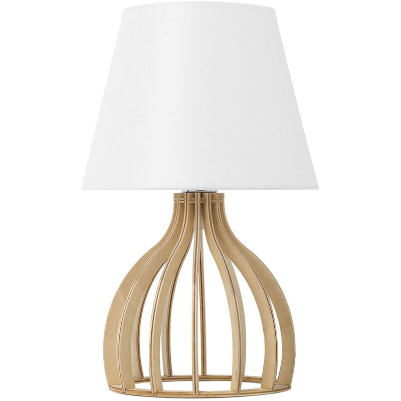 Beliani - Lampe de Table Déco Blanche en Bois et Tissu avec Support Type Cage E27 Max 40W pour Chambre Table de Chevet ou Salon au Design Scandinave