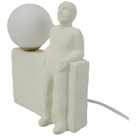 Lampe de table bohème figure humaine décoration porcelaine blanche 19,5 cm
