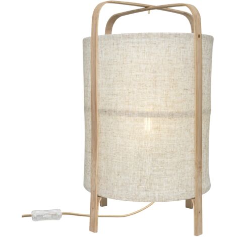 Lampe de Table Boho en Lin Beige avec Pieds en Bambou - Lumière Cozy et Décorative -Douille E27, 10W Max, Ampoule Non Incluse