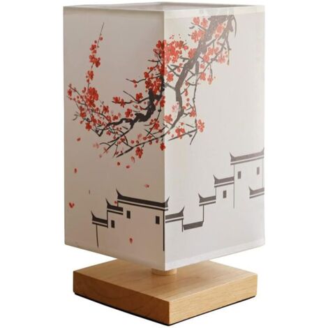 Lampe de Table Bois Massif Minimaliste Abat-Jour Tissu Décoration Bureau