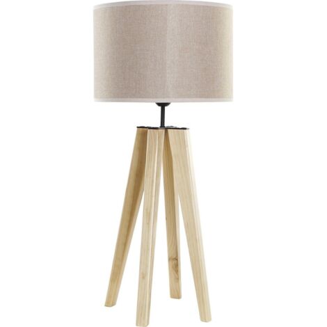 Lampe de table bois naturel et abat jour beige style scandinave - bois naturel et beige doux