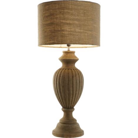 Lampe de table bois sculpté et jute ambiance naturelle - Bois naturel et jute beige