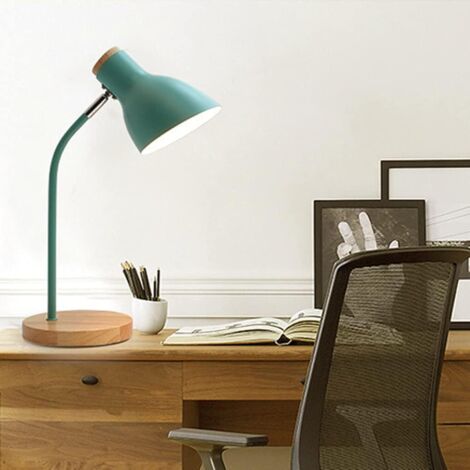 Lampe de Table Bois Verte E27 Tête Orientable Rétro Lecture Chambre