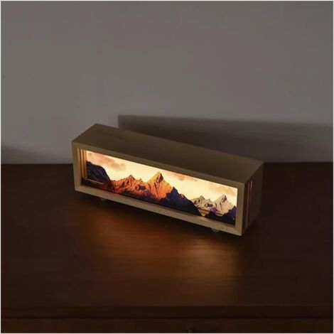 Lampe de Table Bois Vintage Motif Montagne Veilleuse USB Décoration
