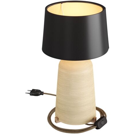 Lampe de table Bottiglia en céramique avec abat-jour Athena, complète avec câble textile, interrupteur et prise 2 pôles