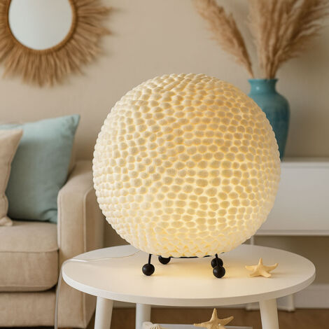 Lampe de table boule lampe de table métal blanc aspect coquillage 25 cm salon salle à manger chambre