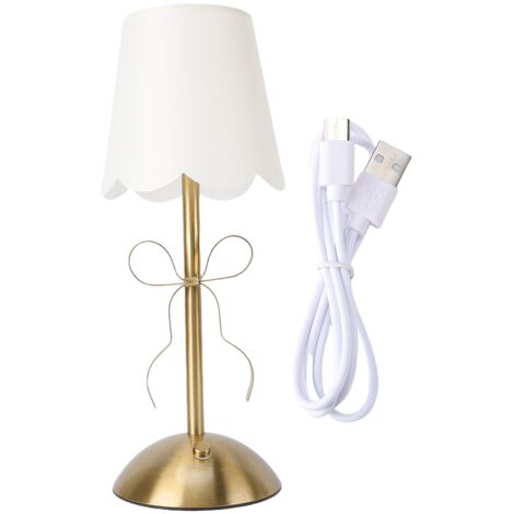 Lampe de Table Bow Decoratif en Metal avec Abat-Jour Tissu Rechargeable Sans Fil pour Chambre et Salon