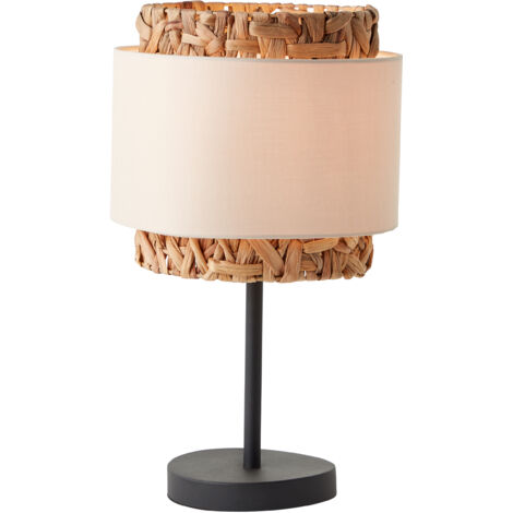 Lampe de table Brilliant Waterlilly 45cm noir/naturel/blanc, textile/jacinthe d'eau/métal, 1x A60, E27, 60 W