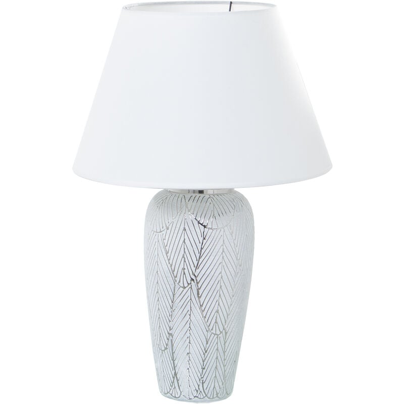 Fijalo - Lampe de Table en Céramique Blanc/Argent+52730,1Xe27,Max.40W °35X53 Cm, Base:°15X37 Cm