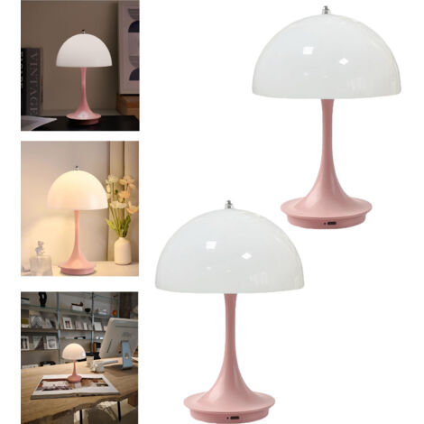 Lampe de table champignon, lampe de table de chevet à intensité variable 3 couleurs, lampe de table  tactile sans fil (rose-2PCS)
