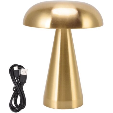 AIMOONSA Lampe de table champignon style industriel minimaliste moderne 3 couleurs réglable rechargeable lampe de bureau innovante à commande tactile or