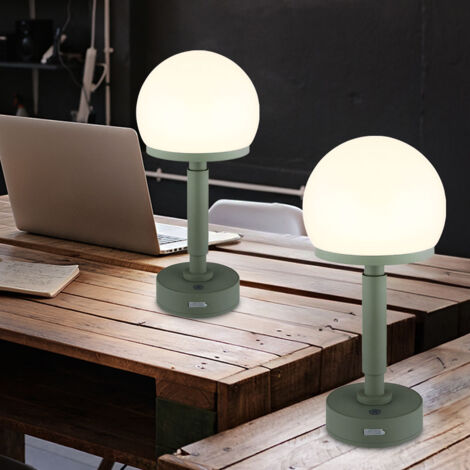 Lampe de table champignon vert Lampe de table Touchdimmer Batterie Lampe d'appoint champignon, USB-C, LED 1W 60Lm blanc chaud, DxH 14x29,5 cm, 2 pièces