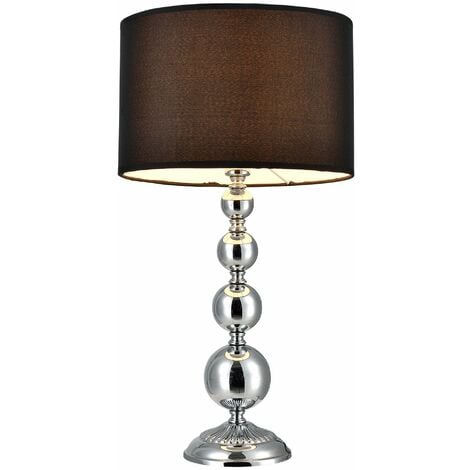 Lampe de table chevet bureau liseuse méta diamètre 29 cm tissu chrome et noir - Noir