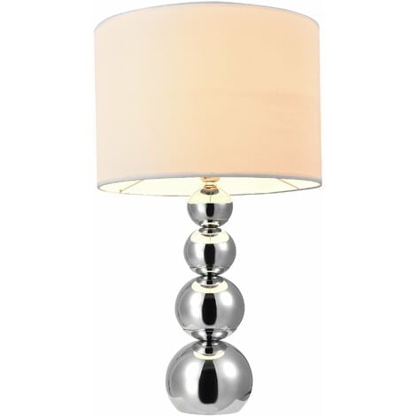 Lampe de table chevet e14 métal textile 43 cm blanc et chrome - Blanc