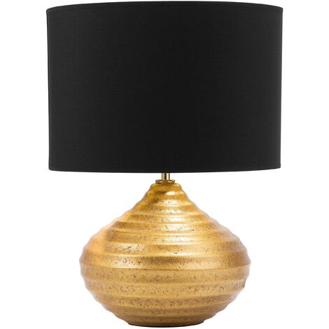 Lampe de Table Chevet en Céramique Dorée avec Abat-jour Noir E27 Max 60W Design Élégant et Tendance pour Salon ou Chambre Glamour et Chic Beliani - Doré