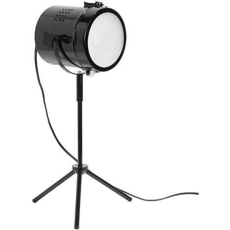 Lampe de Table Chevet Trépied Type Photographe en Métal Noir avec Abat-jour Réglable E27 Max 40W Design Tendance pour Chambre ou Salon Beliani - Noir