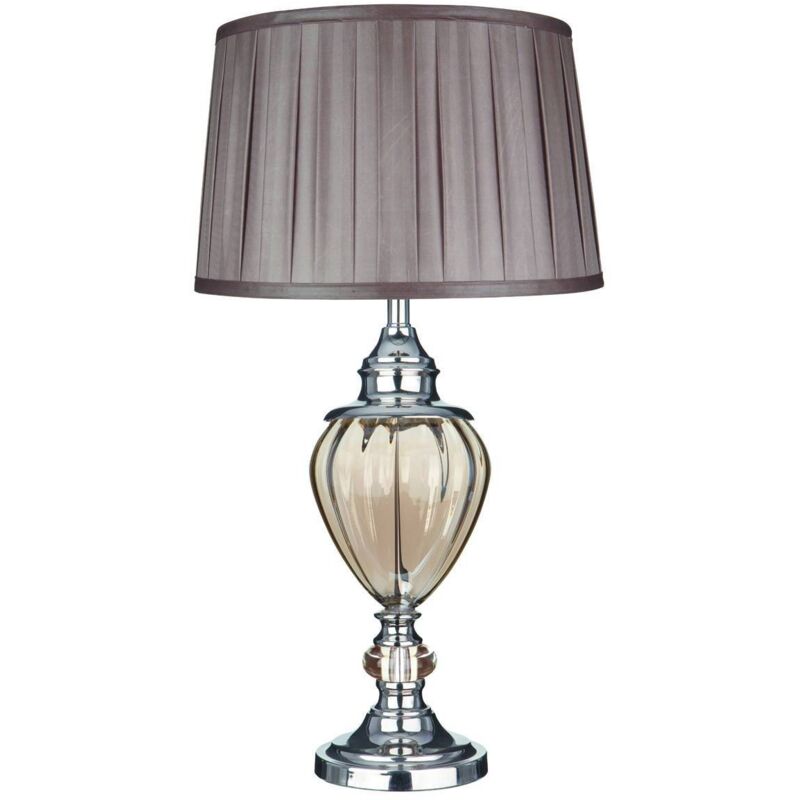 Greyson - Lampe de Table 1 Lumière Chrome, Ambre, Urne en Verre avec Abat-Jour Plissé Marron, E27 - Searchlight