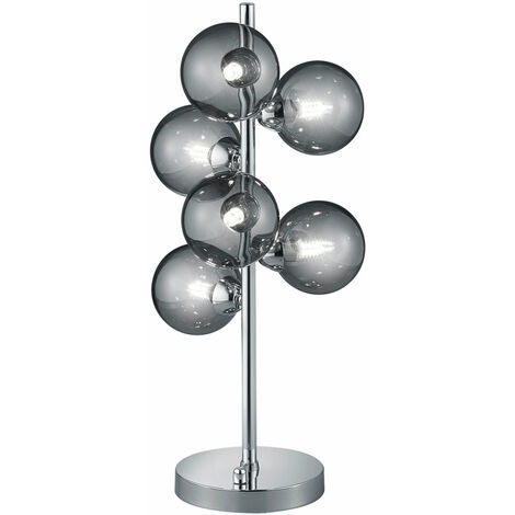 Lampe de table chrome, lampe d'appoint, lampe de bureau moderne, design, 6 flammes, abat-jour en verre, liseuse, dimmable, métal, 6x G9, DxH 23x52 cm
