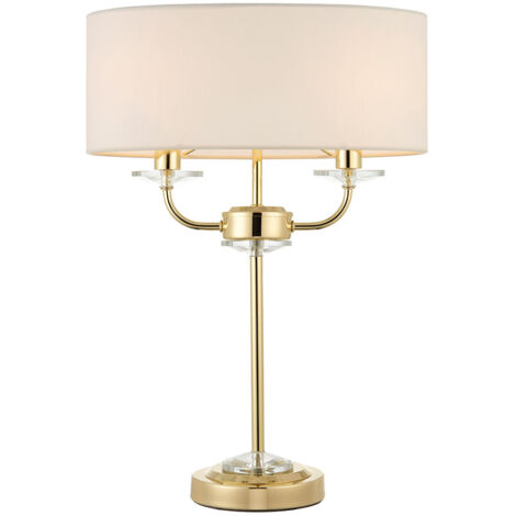 Lampe de table classique double laiton, abat-jour E14