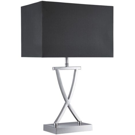 Lampe de table club X base, argent satiné, abat-jour rectangulaire noir