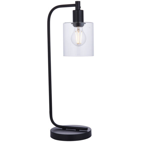 Lampe de table complète noir mat, verre transparent