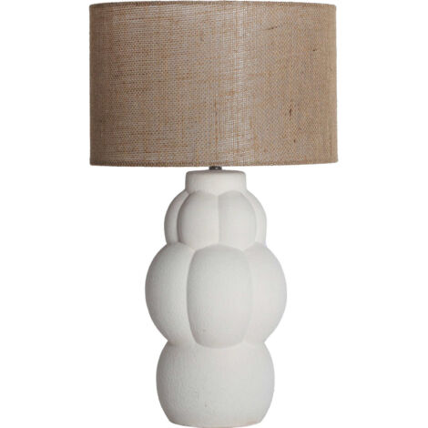 Lampe de table contemporaine en céramique blanc cassé et polyester brun - Blanc cassé et brun naturel