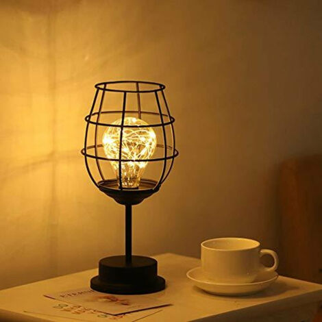 Lampe de Table Créative Gobelet de Vin, Veilleuse Rétro en Fer, Lampe de Nuit en Fil de Cuivre pour Home Restaurant Hotel Piles Non Incluses