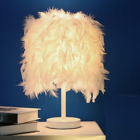 Lampe de Table Créative Plume Max.40W, Ø12x18x11.5cm pour Chevet Chambre L'enfant Blanc - Blanc