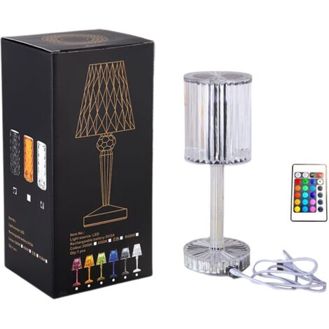Lampe de Table Cristal Rechargeable 16 Couleurs RGB avec Télécommande - Lampe de Chevet et Bureau Décorative pour Chambre et Salon