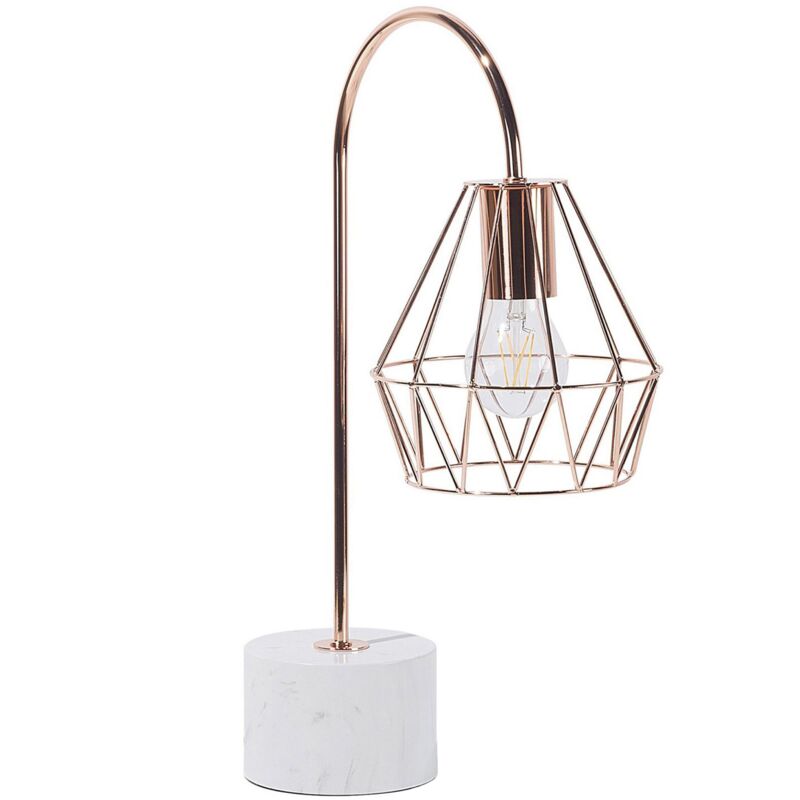 Beliani - Lampe à Poser Arc 50 cm Design Glamour Abat-jour Type Cage en Métal Cuivré et Base Effet Marbre E27 Max 60W pour Chambre ou Salon Chic