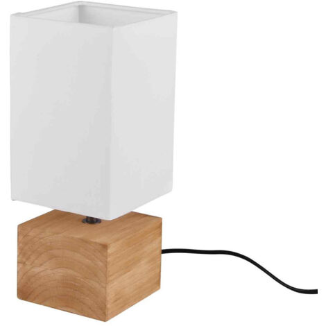 Lampe de table culot E14 bois abat-jour tissu - Trio - Woody PM